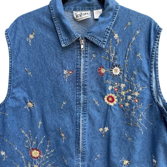 Tantrums Vintage 80s Womens Floral Embroidery Beadwork Zip Sleeveless Vest 2X - Picture 2 of 8